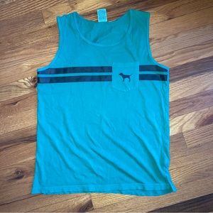 Victoria’s Secret Pink Green Dog Logo Pocket Tank Top